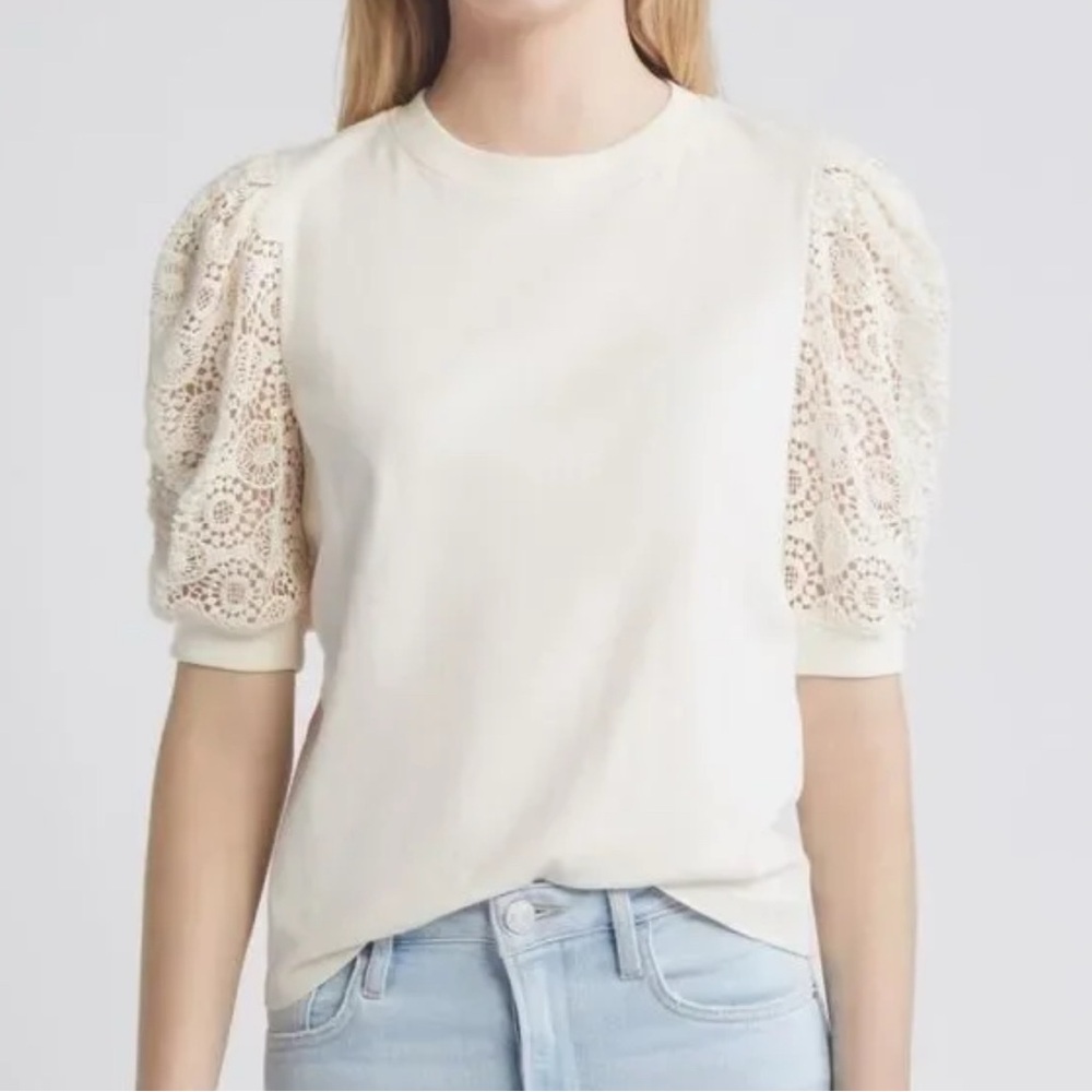Frame Denim Cream Lace Puff Sleeve Blouse